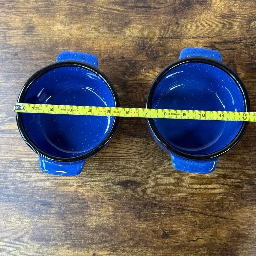 Pair of Blue Ceramic Bowls with Handles Dishwasher & Microwave Safe